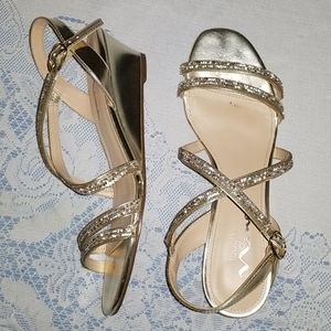Strap Wedge Sandal Champagne Metallic Size 8
